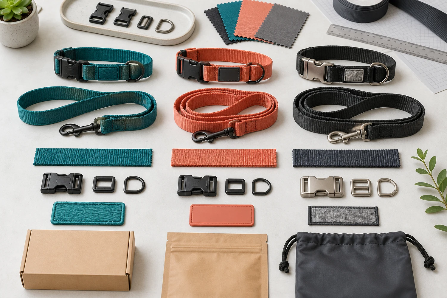 Dog collar and leash specification tiers compared for a custom pet accessory quote